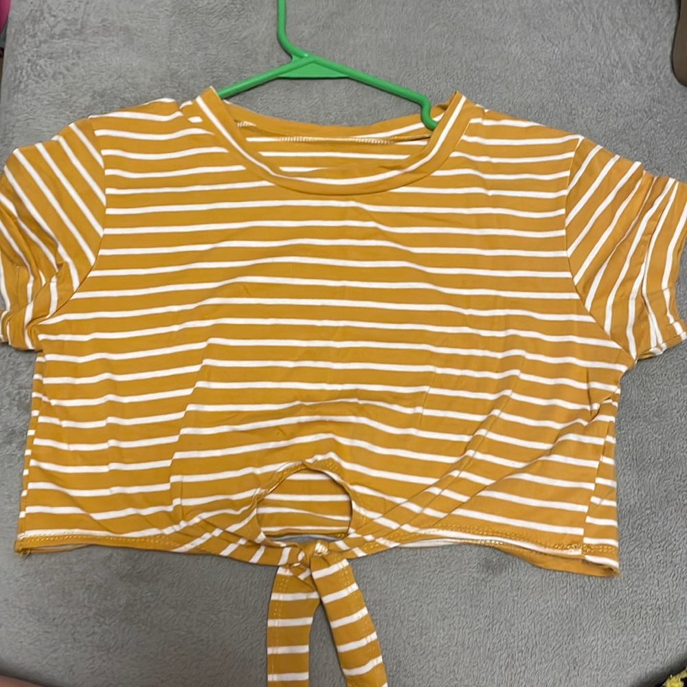 Yellow and white striped crop top